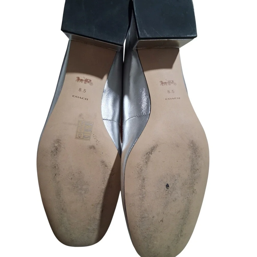 COACH Ava Silver Ballet Bow Pumps Women size 8.5 Prep Minimalist Designer Classy